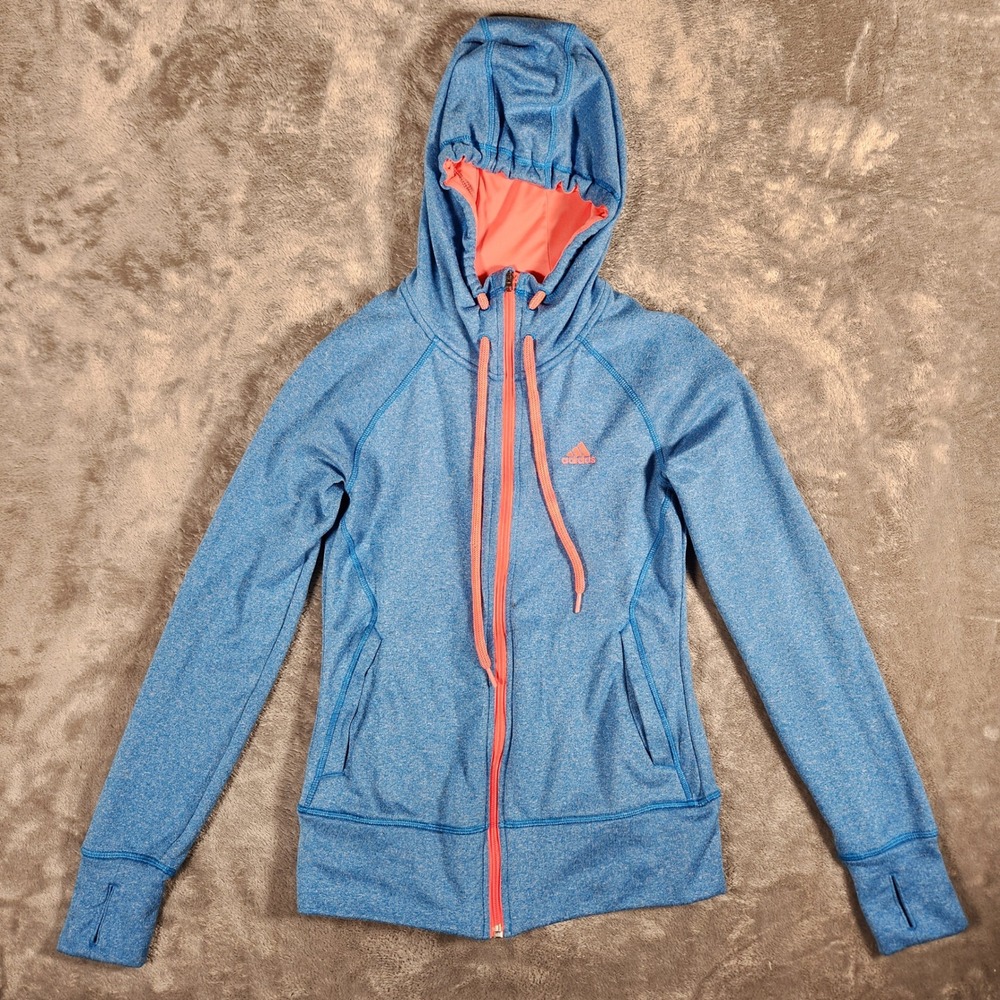 Adidas Ultimate Hoodie Women‎ XS Blue Excellent ClimaWarm Full Zip Sweatshirt
